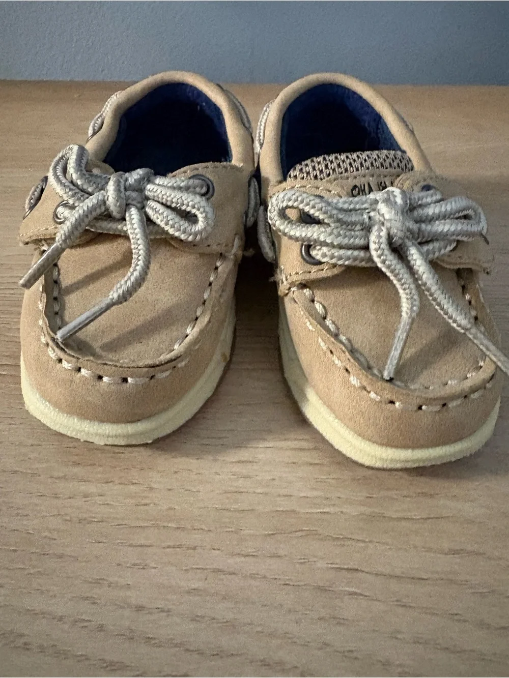 Aloha Island Toddler Boat Shoes in Tan with Navy Insole